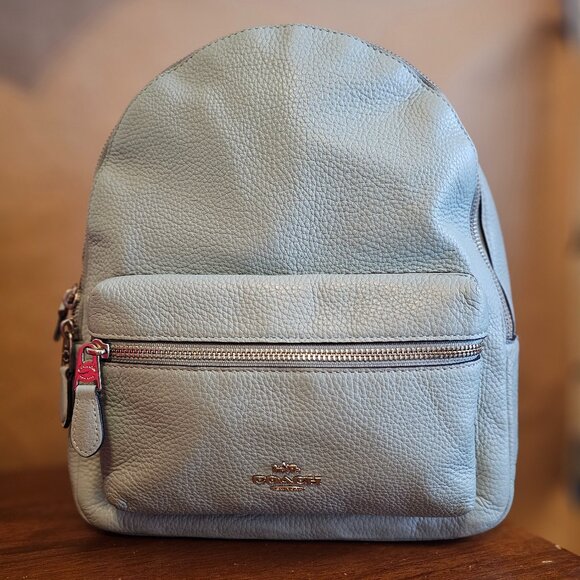 COACH Pebbled Leather Medium Charlie Backpack - Light blue - Picture 1 of 5
